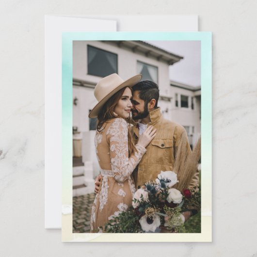 夏の熱帯緑のビーチ結婚式写真 招待状 (裏面)