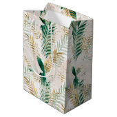 夏の熱帯緑の金ゴールドヤシの葉の緑 ミディアムペーパーバッグ (裏面アングル)