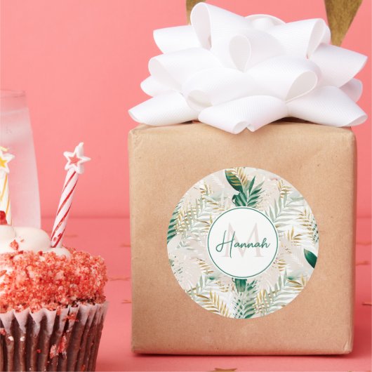 夏の熱帯緑の金ゴールドヤシの葉の緑 ラウンドシール (パーティー)