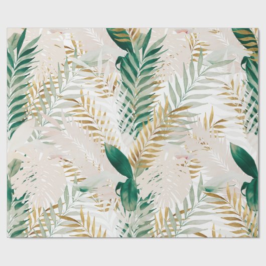 夏の熱帯緑の金ゴールドヤシの葉の緑 ラッピングペーパー (フラット)