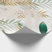 夏の熱帯緑の金ゴールドヤシの葉の緑 ラッピングペーパー (角)