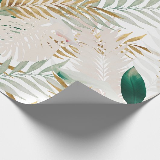 夏の熱帯緑の金ゴールドヤシの葉の緑 ラッピングペーパー (角)