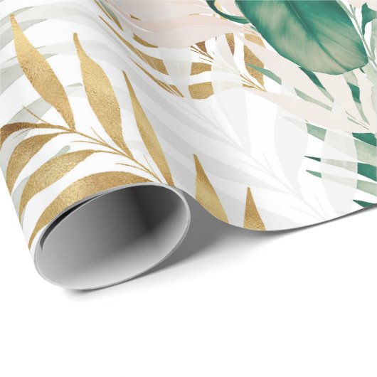 夏の熱帯緑の金ゴールドヤシの葉の緑 ラッピングペーパー (ロールコーナー)
