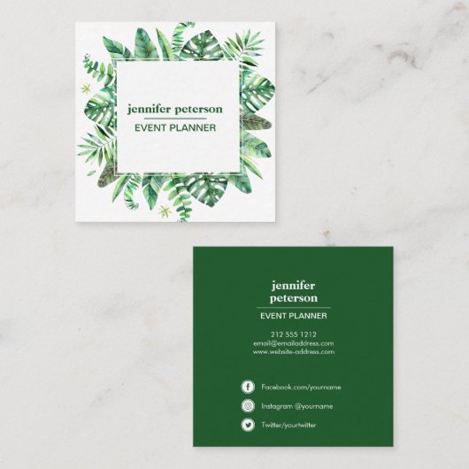 夏の熱帯葉国のモンステラのソーシャルメディアのアイコン スクエア名刺 (正面/裏面)