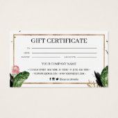 夏の熱帯葉産カスタマイズ品のギフト証明書 (裏面)