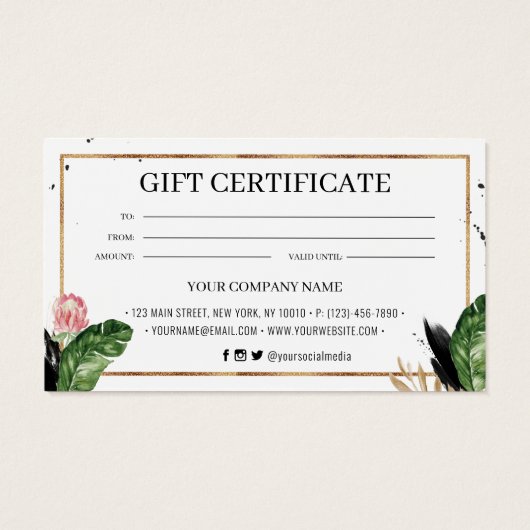 夏の熱帯葉産カスタマイズ品のギフト証明書 (裏面)