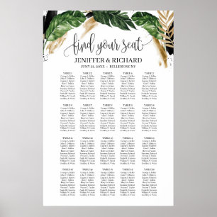 夏の熱帯葉金ゴールドと黒いスプラッシュ ポスター