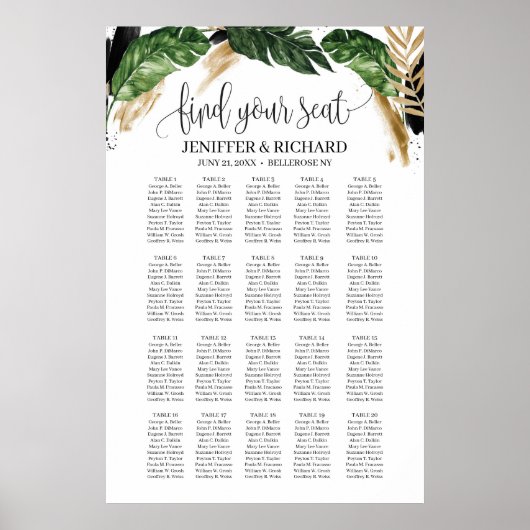 夏の熱帯葉金ゴールドと黒いスプラッシュ ポスター (正面)