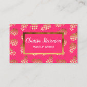 夏の熱帯金ゴールドおよびピンクのパイナップルパターン 名刺 (正面)