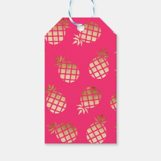 夏の熱帯金ゴールドとピンクのパイナップルパターン ギフトタグ (正面)