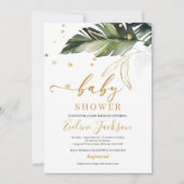 夏の熱帯離れの金ゴールドと女の子の赤ちゃんシャワー 招待状 (正面)