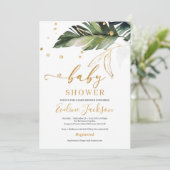 夏の熱帯離れの金ゴールドと女の子の赤ちゃんシャワー 招待状 (スタンド正面)