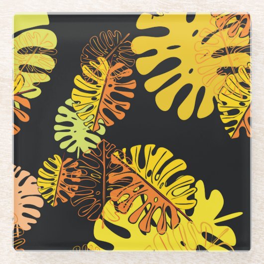 夏の熱帯離れヴィンテージデザイン ガラスコースター (正面)