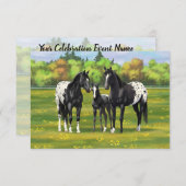 夏の牧場にいる黒のアプリルーサ馬 招待状 (正面/裏面)