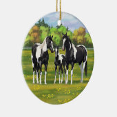 夏の牧絵を描場での黒いピントの四分の一馬 セラミックオーナメント (右)