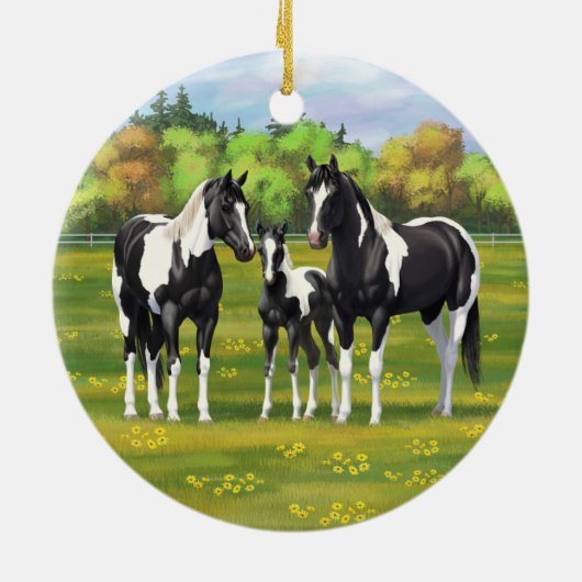 夏の牧絵を描場での黒いピントの四分の一馬 セラミックオーナメント (裏面)