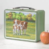 夏の牧草地でガーンジー牛と可愛い子牛 メタルランチボックス (インサイチュ)