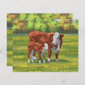 夏の牧草地でヘレフォードカウカフカートカーフ (正面/裏面)