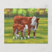 夏の牧草地でヘレフォードカウカフカートカーフ (裏面)