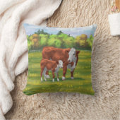 夏の牧草地でヘレフォードカウカフカートカーフ クッション (ブランケット)