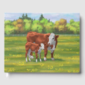 夏の牧草地でヘレフォードカウカフカートカーフ ゲストブック (正面)