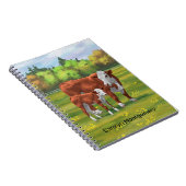 夏の牧草地でヘレフォードカウカフカートカーフ ノートブック (右側)