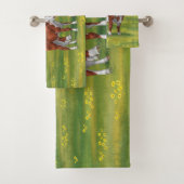 夏の牧草地でヘレフォードカウカフカートカーフ バスタオルセット (インサイチュ)