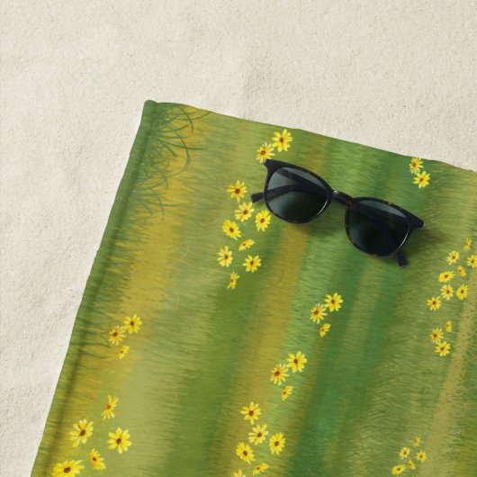 夏の牧草地でヘレフォードカウカフカートカーフ ビーチタオル (インサイチュ)