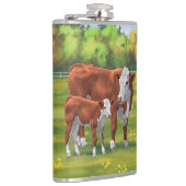 夏の牧草地でヘレフォードカウカフカートカーフ フラスク (右)