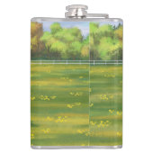 夏の牧草地でヘレフォードカウカフカートカーフ フラスク (裏面)