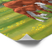 夏の牧草地でヘレフォードカウカフカートカーフ ポスター (角)