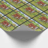 夏の牧草地でヘレフォードカウカフカートカーフ ラッピングペーパー (角)