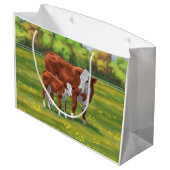 夏の牧草地でヘレフォードカウカフカートカーフ ラージペーパーバッグ (裏面アングル)