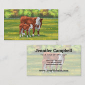 夏の牧草地でヘレフォードカウカフカートカーフ 名刺 (正面/裏面)
