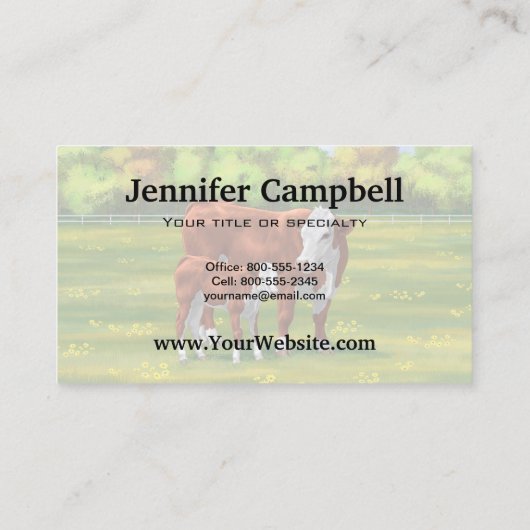 夏の牧草地でヘレフォードカウカフカートカーフ 名刺 (裏面)