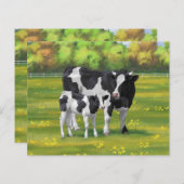 夏の牧草地でホルスタイン牛&かわいい子牛 (正面/裏面)