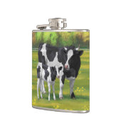 夏の牧草地でホルスタイン牛&かわいい子牛 フラスク (左)