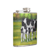 夏の牧草地でホルスタイン牛&かわいい子牛 フラスク (右)