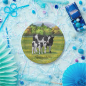 夏の牧草地でホルスタイン牛&かわいい子牛 ペーパープレート (パーティー)