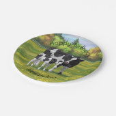 夏の牧草地でホルスタイン牛&かわいい子牛 ペーパープレート (アングル)