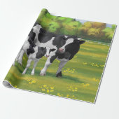 夏の牧草地でホルスタイン牛&かわいい子牛 ラッピングペーパー (アンロールド)