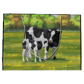夏の牧草地でホルスタイン牛&かわいい子牛 ラージペーパーバッグ (裏面)