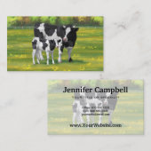 夏の牧草地でホルスタイン牛&かわいい子牛 名刺 (正面/裏面)