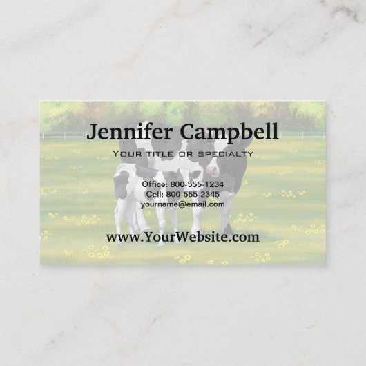 夏の牧草地でホルスタイン牛&かわいい子牛 名刺 (裏面)