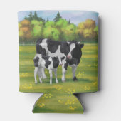 夏の牧草地でホルスタイン牛&かわいい子牛 缶クーラー (裏面)