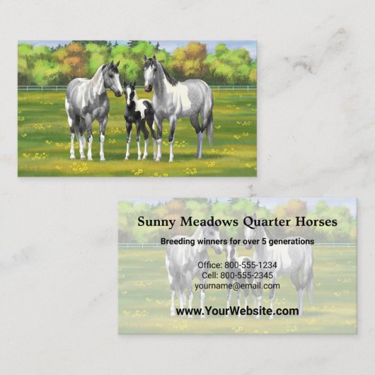夏の牧草地で絵を描のリンゴ灰色の馬 名刺 (正面/裏面)