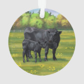 夏の牧草地に黒アンガスカウカワイカフカーフ オーナメント (裏面)