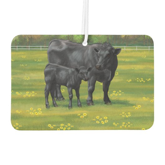 夏の牧草地に黒アンガスカウカワイカフカーフ カーエアーフレッシュナー (裏面)