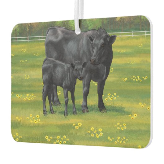 夏の牧草地に黒アンガスカウカワイカフカーフ カーエアーフレッシュナー (左)