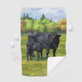 夏の牧草地に黒アンガスカウカワイカフカーフ ゴルフタオル (インサイチュ)